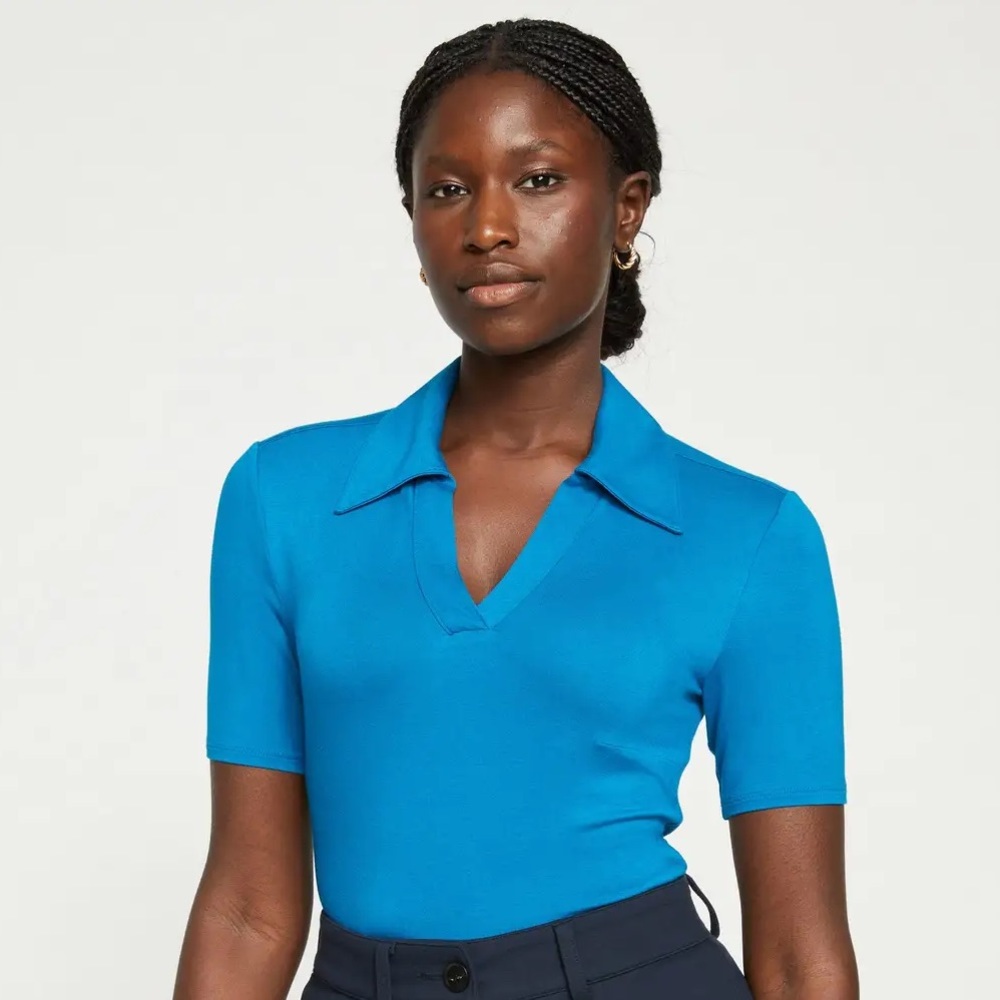 Apero Liquid Jersey Polo Top in Ocean